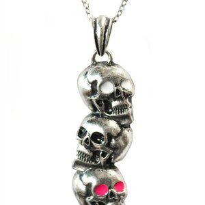 Silver 3 heads Skull Pendant Necklace